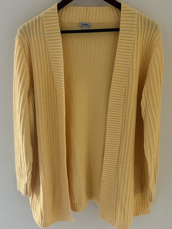 L.L. Bean Sweaters - L.L. Bean Cotton Open Front Cardigan XL Butter Yellow Chunky Knit Cottagecore